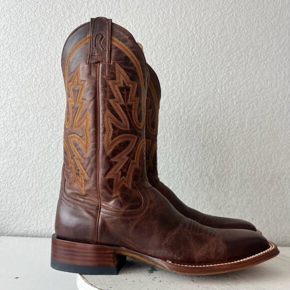 Rod Patrick Mens Cowboy Boots 9.5B Perro Loco Brown Leather Western Square Toe - Picture 2 of 14